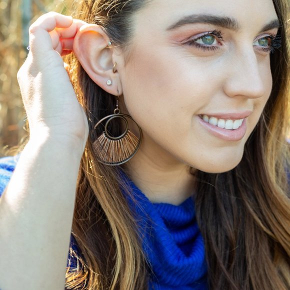Bohemian Round Threaded Large Earrings - Picture 3 of 10